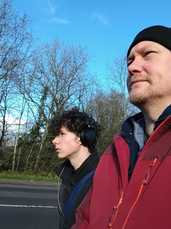 David Crowther and Theo out on a walk